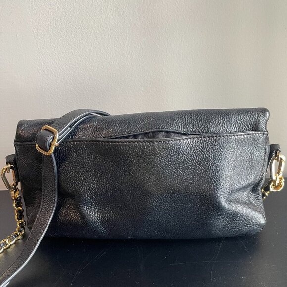 Tory Burch Whipstitch Pebbled Leather Foldover Crossbody Bag - Black - Preowned - Picture 3 of 8